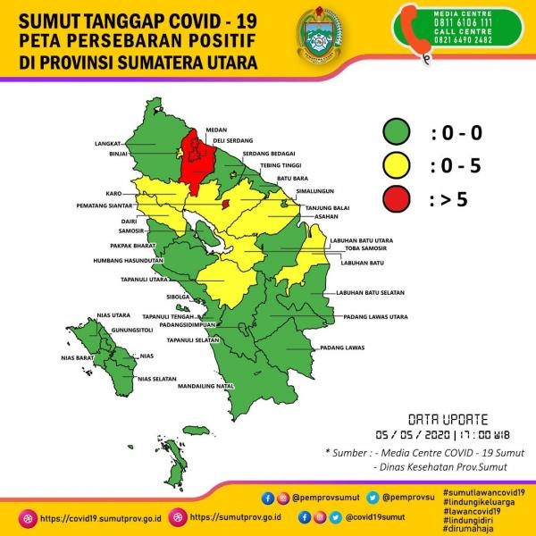 Peta Persebaran Positif di Provinsi Sumatera Utara 5 Mei 2020